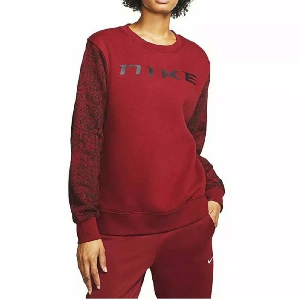 Nike Women's Sportswear Python Trend Fleece Crewneck/Sweatshirt Maroon | NEW/NWT